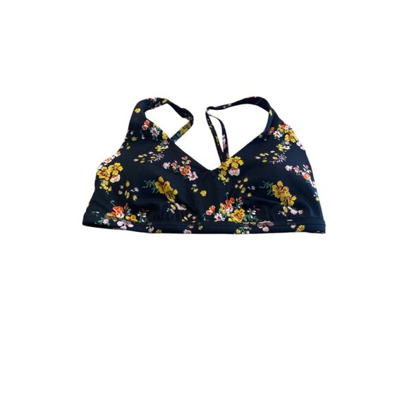 Aerie Offline Floral Print Mesh Back Plunge Sports Bra Black Size Small - Picture 5 of 8
